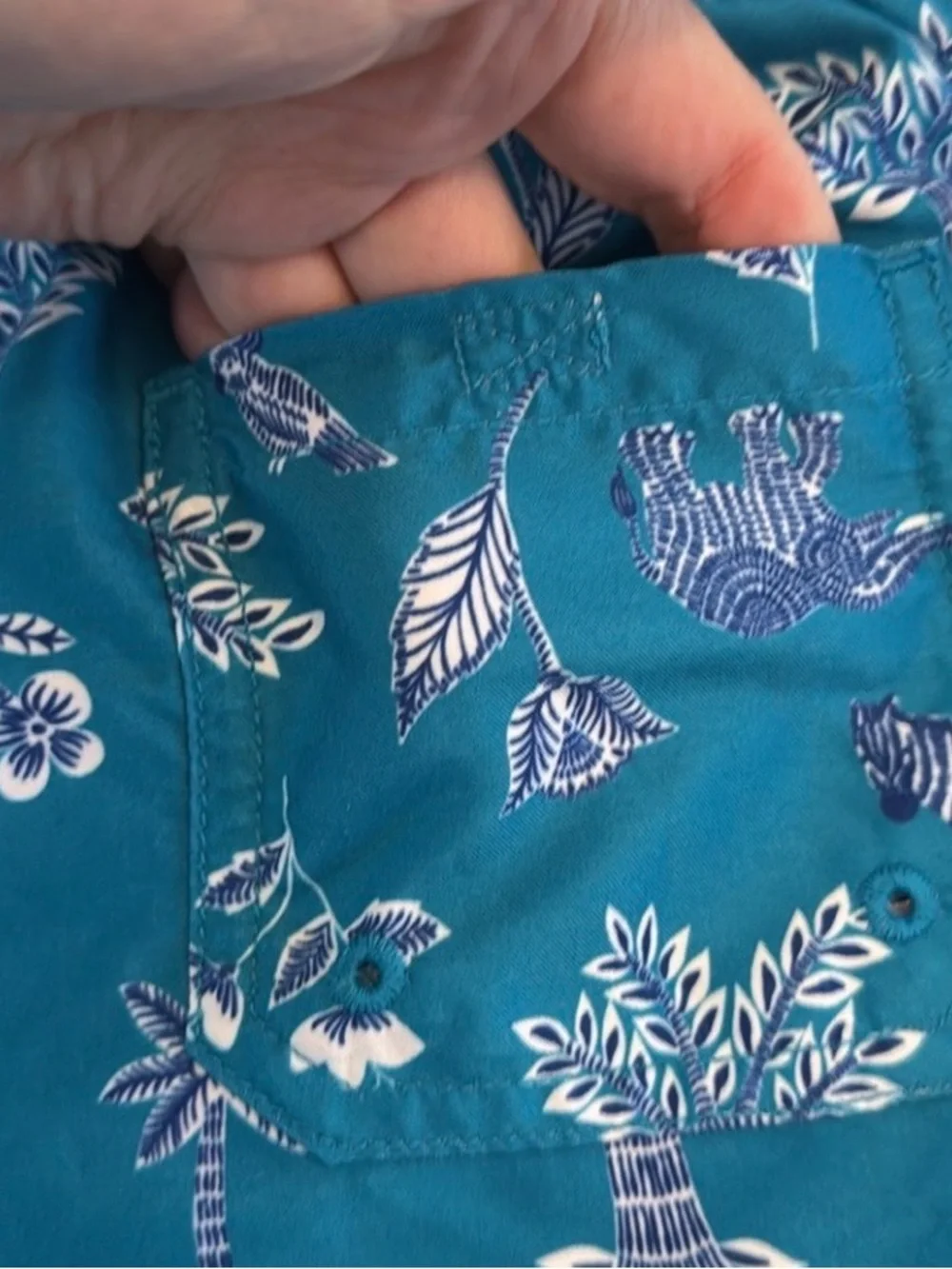 Janie and Jack Teal World Love Swim Trunks with Animal Print